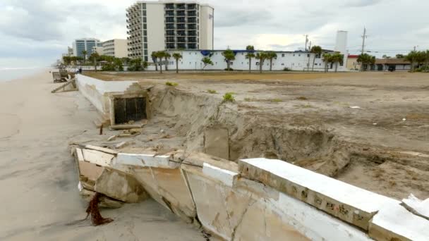 Ariel Drone Inspección Mar Pared Colapso Daytona Beach Florida Después — Vídeo de stock