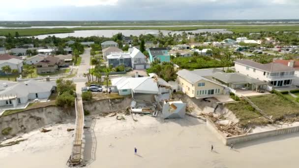 Häuser Strand Von Daytona Durch Hurrikan Nicole Zerstört — Stockvideo
