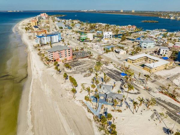 Luchtfoto Drone Fort Myers Beach Orkaan Ian Nasleep Herstel — Stockfoto