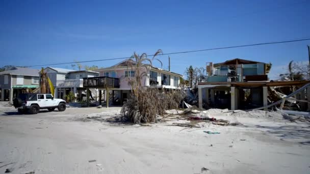 Förhöjda Hem Styltor Förstörda Orkanen Ian Fort Myers Beach Royaltyfri Stockfilm