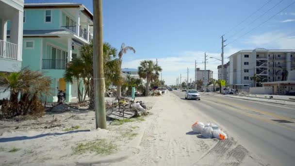 Motion Video Sidewalk Full Trash Debris Hurricane Ian Aftermath Fort — Stock Video