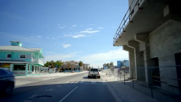 Rörelsetur Estero Boulevard Fort Myers Smutsig Med Skräp Och Sand — Stockvideo