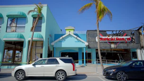 Panning Βίντεο Καταστήματα Καταστράφηκαν Από Τυφώνα Ian Fort Myers Παραλία Βίντεο Κλιπ
