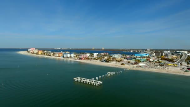 Aerial Pull Out Reveal Fort Myers Beach Wide Angle Hurricane — Stock Video