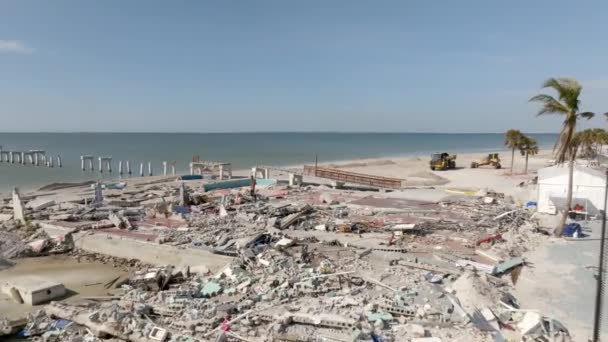 Fort Myers Beach Pier Place Verwoest Door Orkaan Ian — Stockvideo