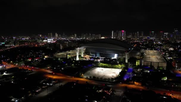 Miami Usa Prosinec 2022 Noční Letecký Loandepot Park Naklonit Odhalit — Stock video