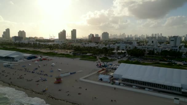 Aerial Video Sunset Miami Beach Art Basel — Vídeos de Stock