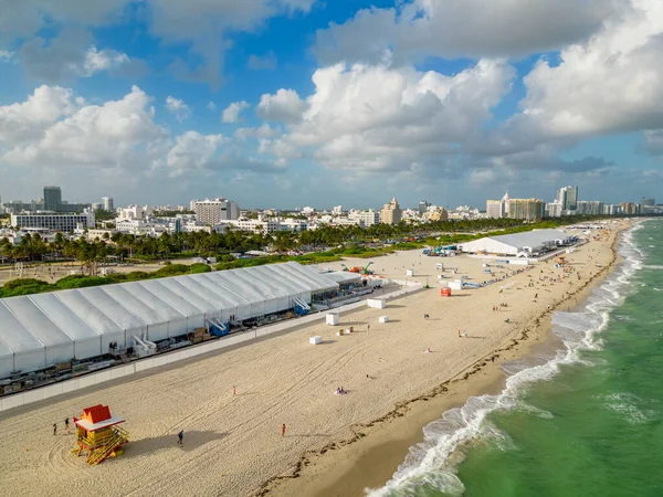 Légi Felvétel Miami Beach Art Basel 2022 Sátrak Homokon — Stock Fotó