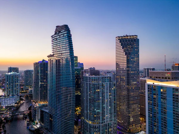 stock image Aerial drone photo Aston Martin Residences tower Downtown on the Miami River