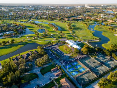 Plantation, FL, USA - January 6, 2022: Aerial photo of the Lago Mar Country Club in Plantation Florida