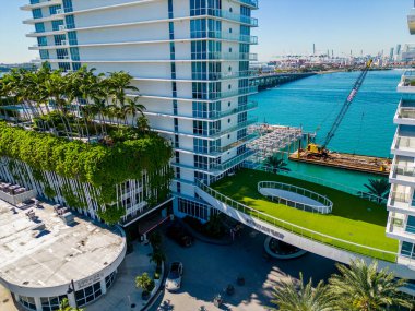 Miami Beach, FL, USA - January 10, 2023: Aerial photo Bentley Bay Condominium on Biscayne Bay