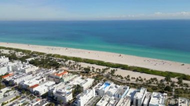 Aerial panorama Miami Beach Ocean Drive and sea dunes