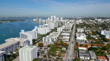 Aerial clip Miami Beach Biscayne Bay condominiums on the water