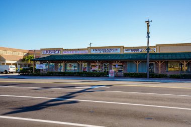 Davie, FL, USA - January 12, 2023: Historic shopping plaza on Davie Road