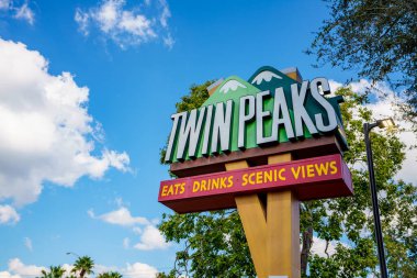 Davie, FL, USA - January 12, 2023: Photo of the Twin Peaks restaurant sign Davie Florida