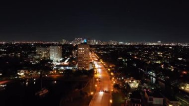 Night aerial approach Downtown Fort Lauderdale FL Las Olas