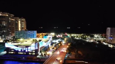 Night aerial approach Fort Lauderdale Beach FL