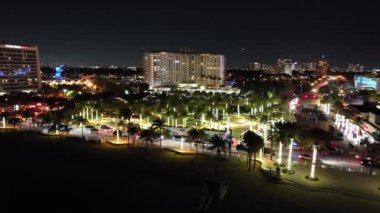 Aerial night footage Las Olas Oceanside Park 4k