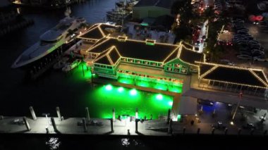  Drone aerial video 15th Street Fisheries Fort Lauderdale FL USA pull out shot