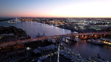 Aerial video Fort Lauderdale dusk 17th Street Bridge Port Harbor 4k