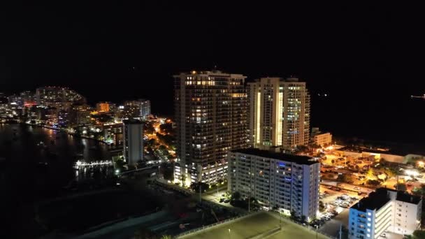 Aerial Night Footage Beachfront Condos Fort Lauderdale Beach — Stock videók
