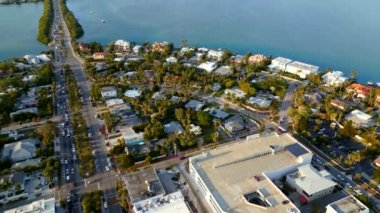 Aerial drone video St Armands Key Sarasota Florida at sunset