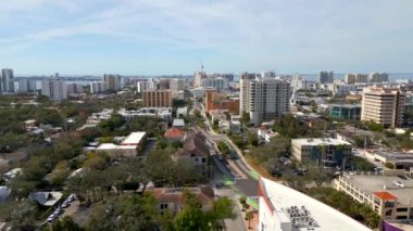 Aerial sweeping shot Downtown Sarasota Florida