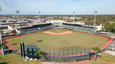 Aerial rise reveal Ed Smith Stadium Sarasota Florida