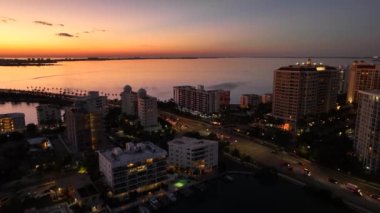 Twilight aerial drone video Sarasota FL USA