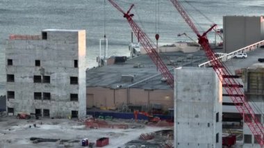 Aerial telephoto video Broward County Convention Center construction site