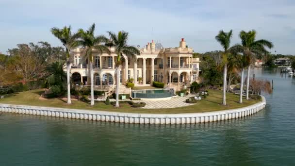 Aerial Mansion Tour Sarasota Florida Bay Point — Stock Video