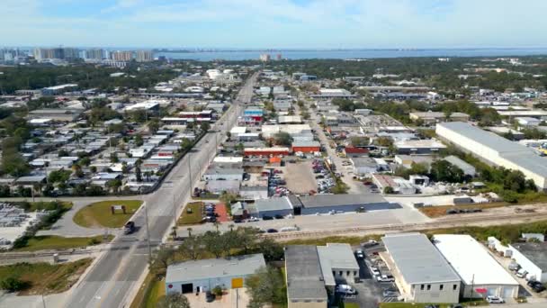 Aerial Video Railroad Tracks Industrial Zone Sarasota Florida — Stok video