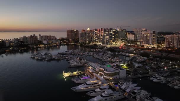 Night Aerial Drone Video Marina Jack Waterfront Restaurant Sarasota — Wideo stockowe