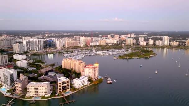Aerial Video Downtown Sarasota Marina Harbor Travel Destination — Stock videók