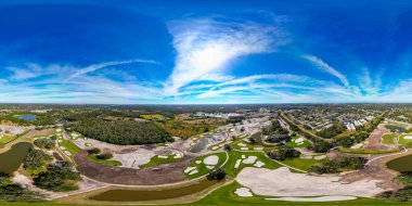 Sarasota, FL, USA - January 18, 2023: Aerial drone 360 equirectangular spherical panorama photo Bobby Jones Golf Club