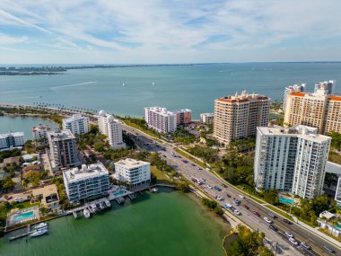 Aerial photo waterfront condominiums Sarasota FL