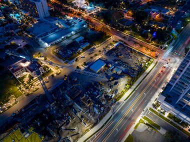 Night aerial photo construction site Downtown Sarasota FL USA