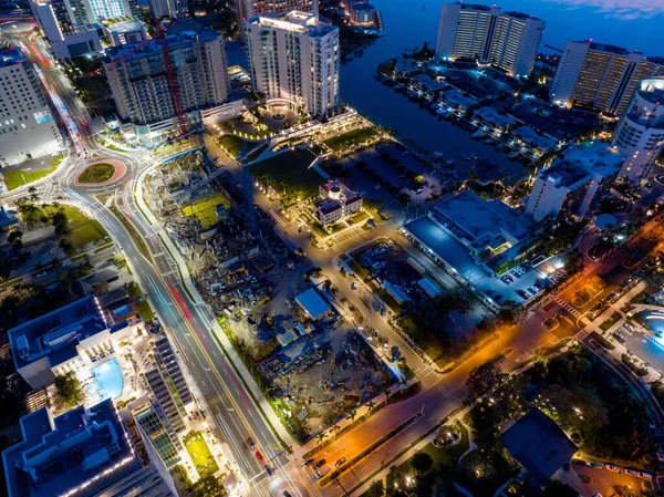 Night Aerial Photo Construction Site Downtown Sarasota Usa — Stok fotoğraf
