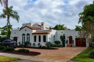 Coral Gables, FL, USA - January 28, 2023: Photo of a historic landmark home in Coral Gables Granada area