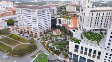 Aerial push in on The Plaza Coral Gables Miami FL