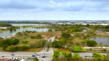 Aerial footage Miami Opa Locka Executive Airport behind Amelia Earhart Park Hialeah FL USA