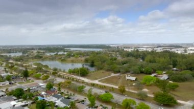 Aerial sweeping panorama Amelia Earhart Park Hialeah Florida