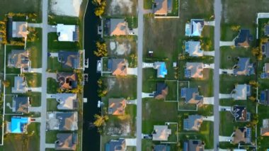 Aerial overhead drone video residential homes in Cape Coral FL USA