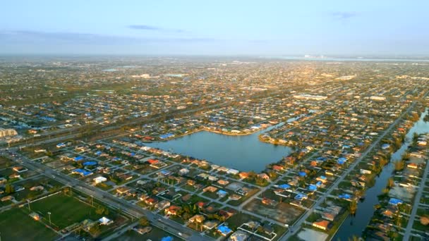 Aerial Stock Video Residential Homes Cape Coral Usa Sunset — Stockvideo