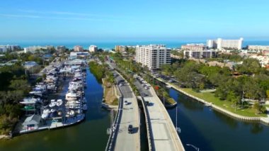 Aerial video Stickney Point Road intersection Midnight Pass Road Sarasota Beach Siesta Key