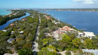Aerial video luxury homes with docks Turtle Beach Florida Siesta Key Sarasota County