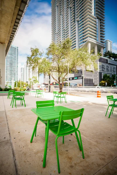 Green Tables Miami Brickell Underline Downtown City Park Space — Stock Photo, Image