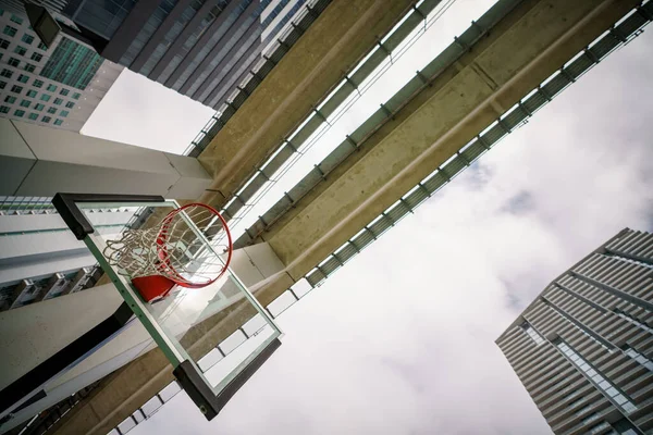 Low Angle View Basketball Net Railroad City — Stock Photo, Image