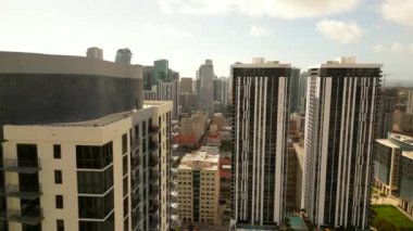 Aerial stock footage Downtown Miami. Drone video highrise buildings in city scane. Flying above buildings Brickell FL USA