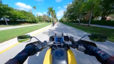 Sunrise, FL, USA - February 10, 2023: Motorcycle ride pov Harley Davidson HD Pan America adventure dual sport with audio